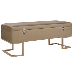 Panca Pouf con Vano Contenitore 105 cm Beige in Velluto