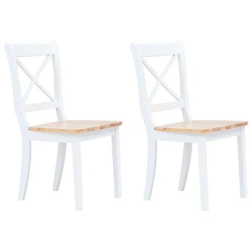 Sedie da Pranzo 2 pz Bianco e Naturale in Massello di Hevea