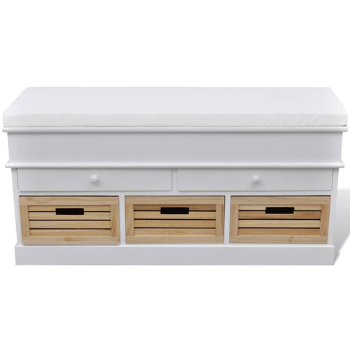 Panca Pouf Bianca con 2 Cassetti e 3 Cestini
