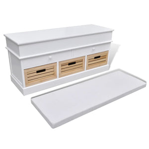 Panca Pouf Bianca con 2 Cassetti e 3 Cestini