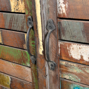 Libreria Multicolore in Legno Riciclato con 3 Scaffali e 2 Ante