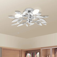Load image into Gallery viewer, Lampada da Soffitto Foglie Bianco e Acrilico Trasparente 3xE14
