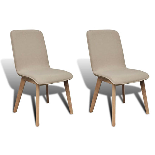 Sedie da Pranzo 2pz Beige in Tessuto e Legno Massello di Rovere
