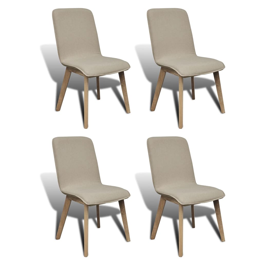 Sedie Pranzo 4 pz Beige in Tessuto e Legno Massello di Rovere