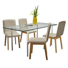 Load image into Gallery viewer, Sedie Pranzo 4 pz Beige in Tessuto e Legno Massello di Rovere