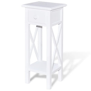 Tavolino Laterale con Cassetto Bianco