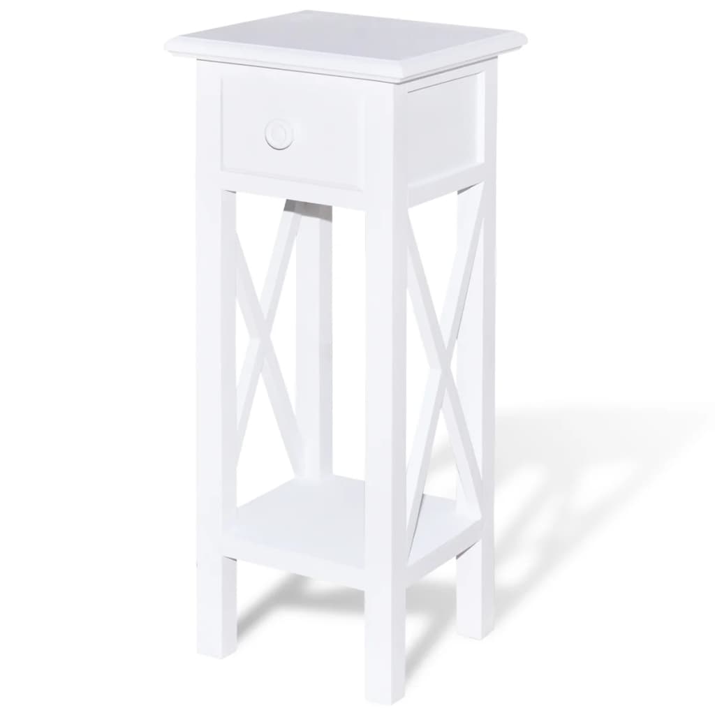 Tavolino Laterale con Cassetto Bianco