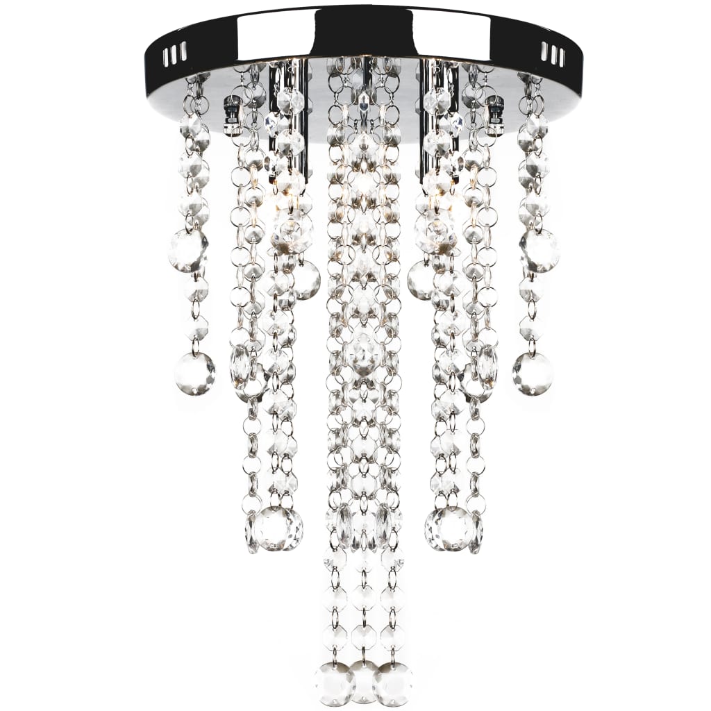 Lampadario in Metallo Bianco con Perline in Cristallo