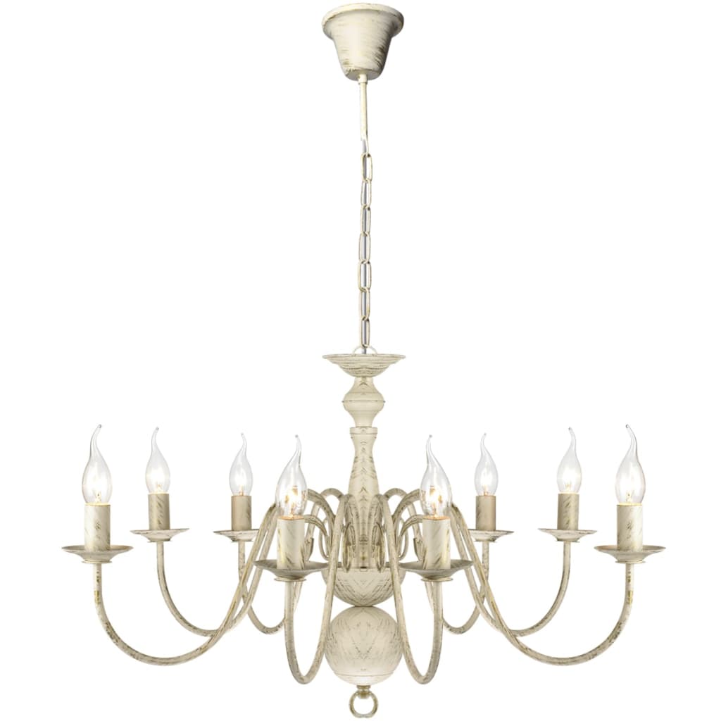 Lampadario Stile Antico Metallo Bianco 8 Lampadine