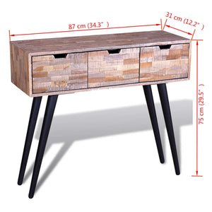 Tavolo Consolle con 3 Cassetti in Legno di Recupero di Teak