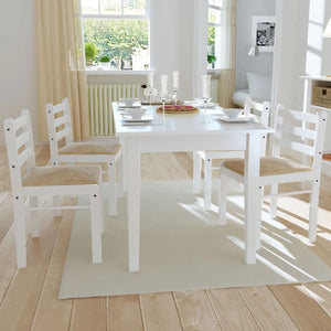 Sedie da Pranzo 4 pz Bianche Legno Massello di Hevea e Velluto