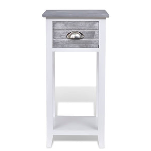 Comodino con 1 Cassetto Grigio e Bianco