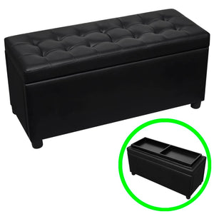 Panca Pouf con Vano Contenitore in Pelle Artificiale Nero