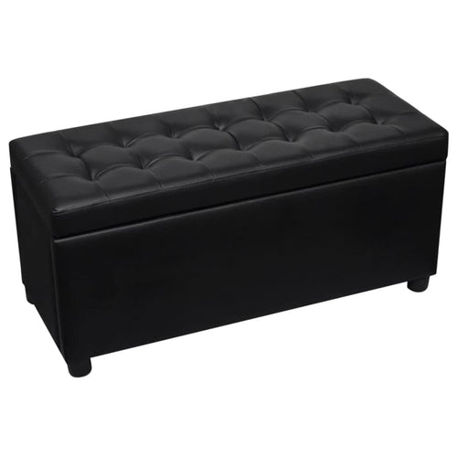 Panca Pouf con Vano Contenitore in Pelle Artificiale Nero