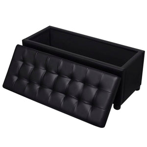Panca Pouf con Vano Contenitore in Pelle Artificiale Nero