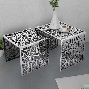 Set 2 Tavolini Quadrati Alluminio Argento