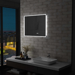 Specchio LED Bagno con Sensore Tattile e Schermo Orario 80x60cm