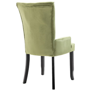 Sedia da Pranzo con Braccioli in Velluto Verde Chiaro
