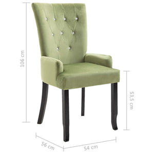 Sedia da Pranzo con Braccioli in Velluto Verde Chiaro
