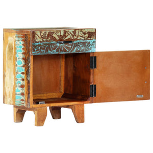 Mobiletto Intagliato a Mano con Anta e Cassetto 40x30x50 cm in Massello di Recupero