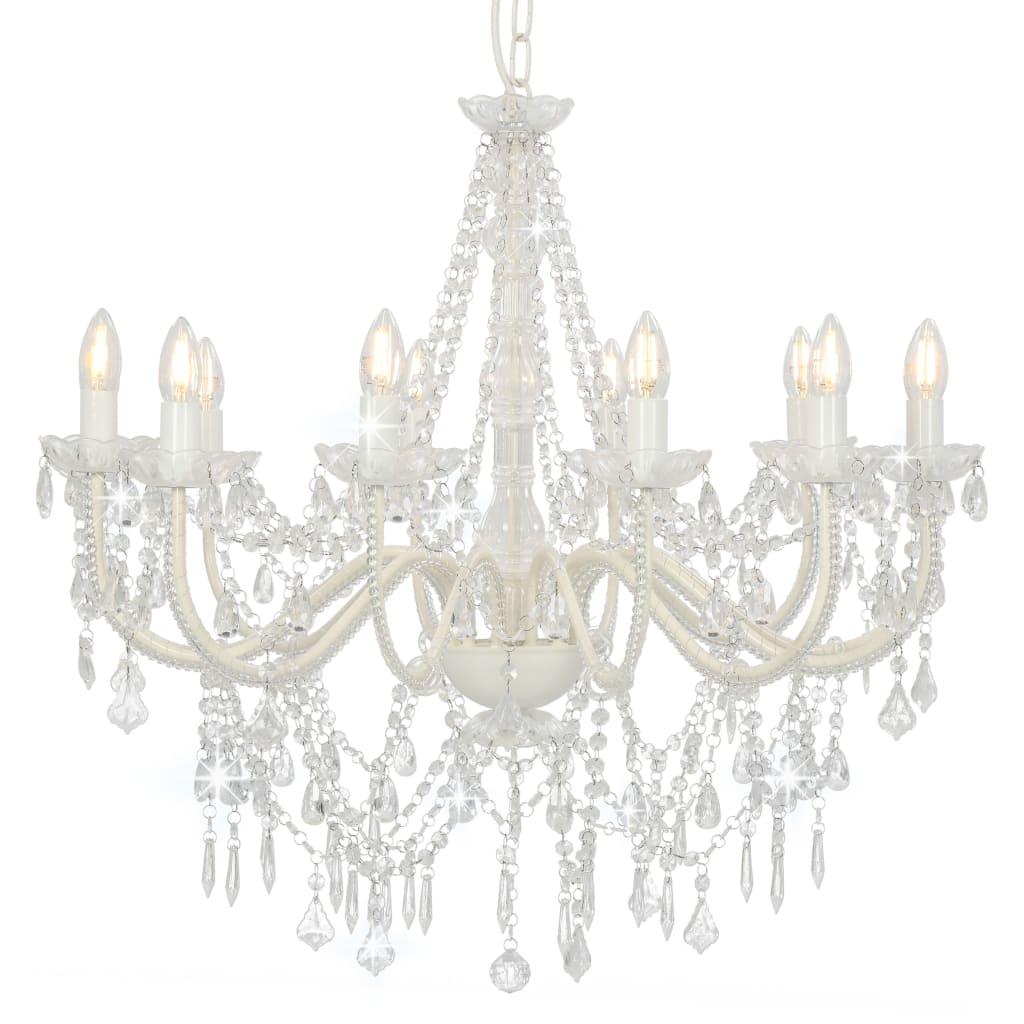 Lampadario con Perline Bianco 12 Lampadine