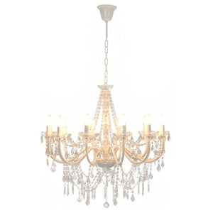 Lampadario con Perline Bianco 12 Lampadine