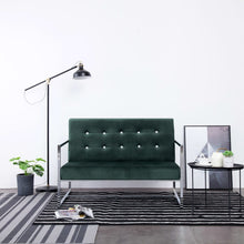 Load image into Gallery viewer, Divanetto 2 Posti con Braccioli Verde Scuro Cromato e Velluto