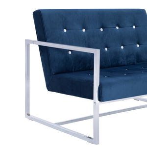 Divanetto 2 Posti con Braccioli Blu Cromato e Velluto