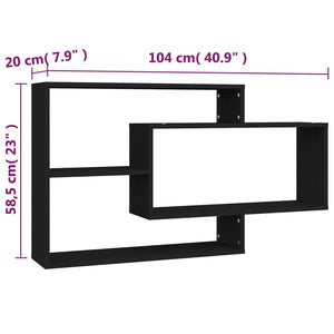 Mensola a Muro Geometrica 3 Rettangoli Nero 104x20x58,5 cm in Legno Multistrato