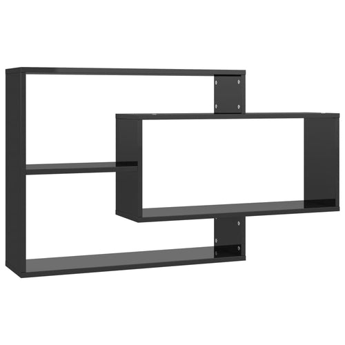 Mensola a Muro Geometrica 3 Rettangoli Nero Lucido 104x20x58,5cm in Legno Multistrato