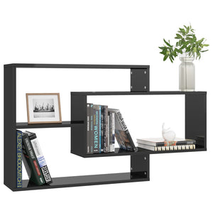 Mensola a Muro Geometrica 3 Rettangoli Nero Lucido 104x20x58,5cm in Legno Multistrato
