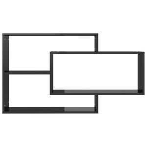 Mensola a Muro Geometrica 3 Rettangoli Nero Lucido 104x20x58,5cm in Legno Multistrato