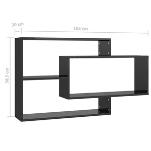 Mensola a Muro Geometrica 3 Rettangoli Nero Lucido 104x20x58,5cm in Legno Multistrato
