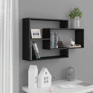 Mensola a Muro Geometrica 3 Rettangoli Nero Lucido 104x20x58,5cm in Legno Multistrato