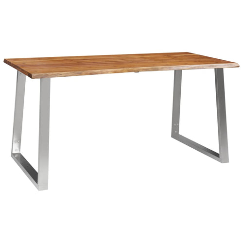 Tavolo da Pranzo 160x80x75cm Massello Acacia e Acciaio Inox