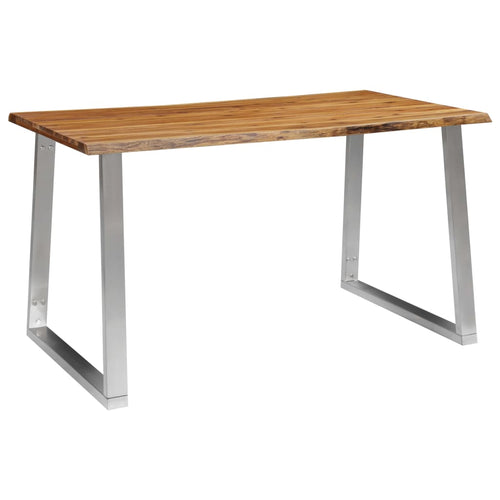 Tavolo da Pranzo 140x80x75cm Massello Acacia e Acciaio Inox
