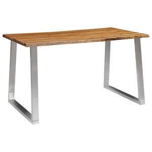 Tavolo da Pranzo 140x80x75cm Massello Acacia e Acciaio Inox