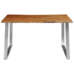 Tavolo da Pranzo 140x80x75cm Massello Acacia e Acciaio Inox