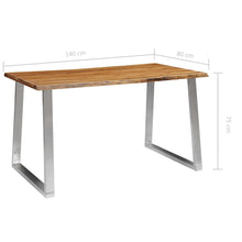 Carica l&#39;immagine nel visualizzatore di Gallery, Tavolo da Pranzo 140x80x75cm Massello Acacia e Acciaio Inox