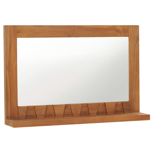 Specchio da Parete con Mensola per bagno 60x12x40 cm in Massello di Teak