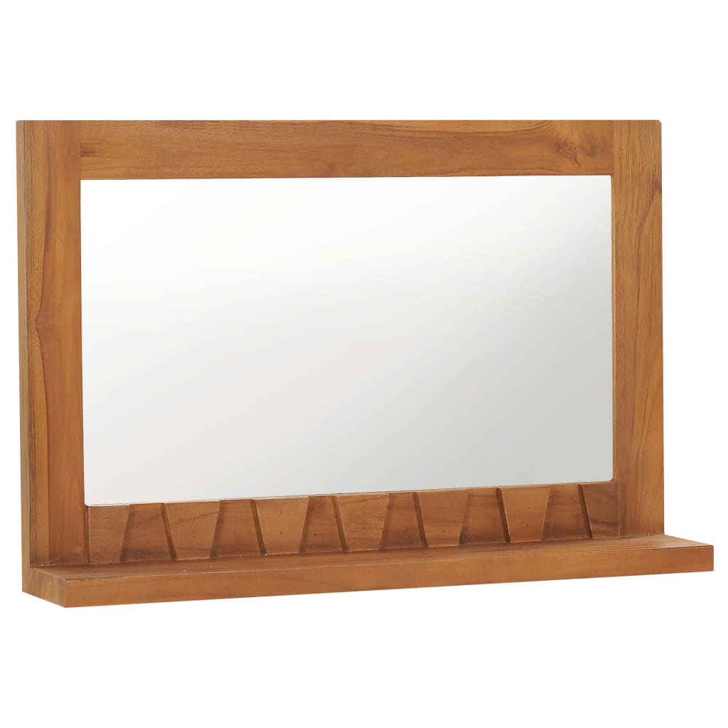 Specchio da Parete con Mensola per bagno 60x12x40 cm in Massello di Teak