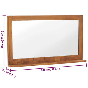 Specchio da Parete con Mensola per bagno 100x12x60 cm in Massello di Teak
