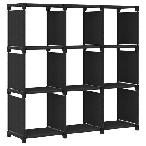 Libreria 9 Vani a Cubo Nero 103x30x107,5 cm in Acciaio e Tessuto