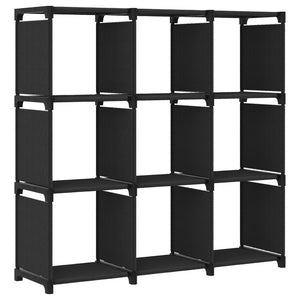 Libreria 9 Vani a Cubo Nero 103x30x107,5 cm in Acciaio e Tessuto