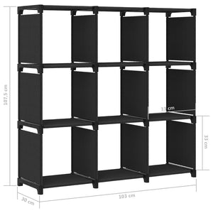 Libreria 9 Vani a Cubo Nero 103x30x107,5 cm in Acciaio e Tessuto