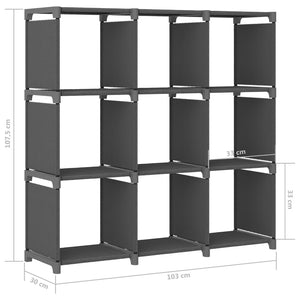 Libreria 9 Vani a Cubo Grigio 103x30x107,5 cm in Acciaio e Tessuto