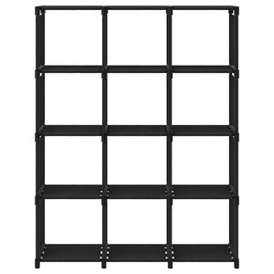 Libreria 12 Vani a Cubo Nera 103x30x141 cm in Acciaio e Tessuto