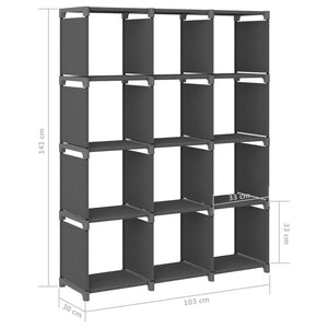 Libreria 12 Vani a Cubo Grigia 103x30x141 cm in Acciaio e Tessuto