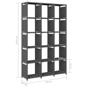 Libreria 15 Vani a Cubo Grigio 103x30x107,5 cm in Acciaio e Tessuto