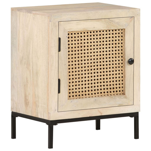 Mobiletto con anta 40x30x50 cm Legno Massello di Mango e Canna Naturale